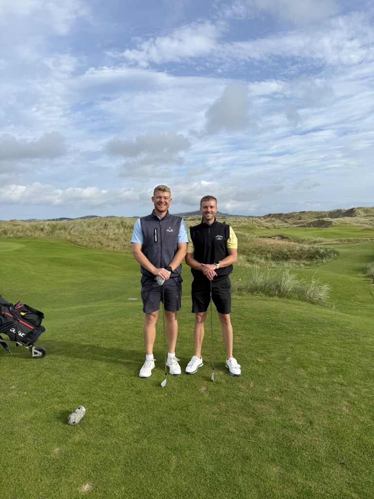 Conor and Joe, founders of Roam Golf, on a links course in Ireland