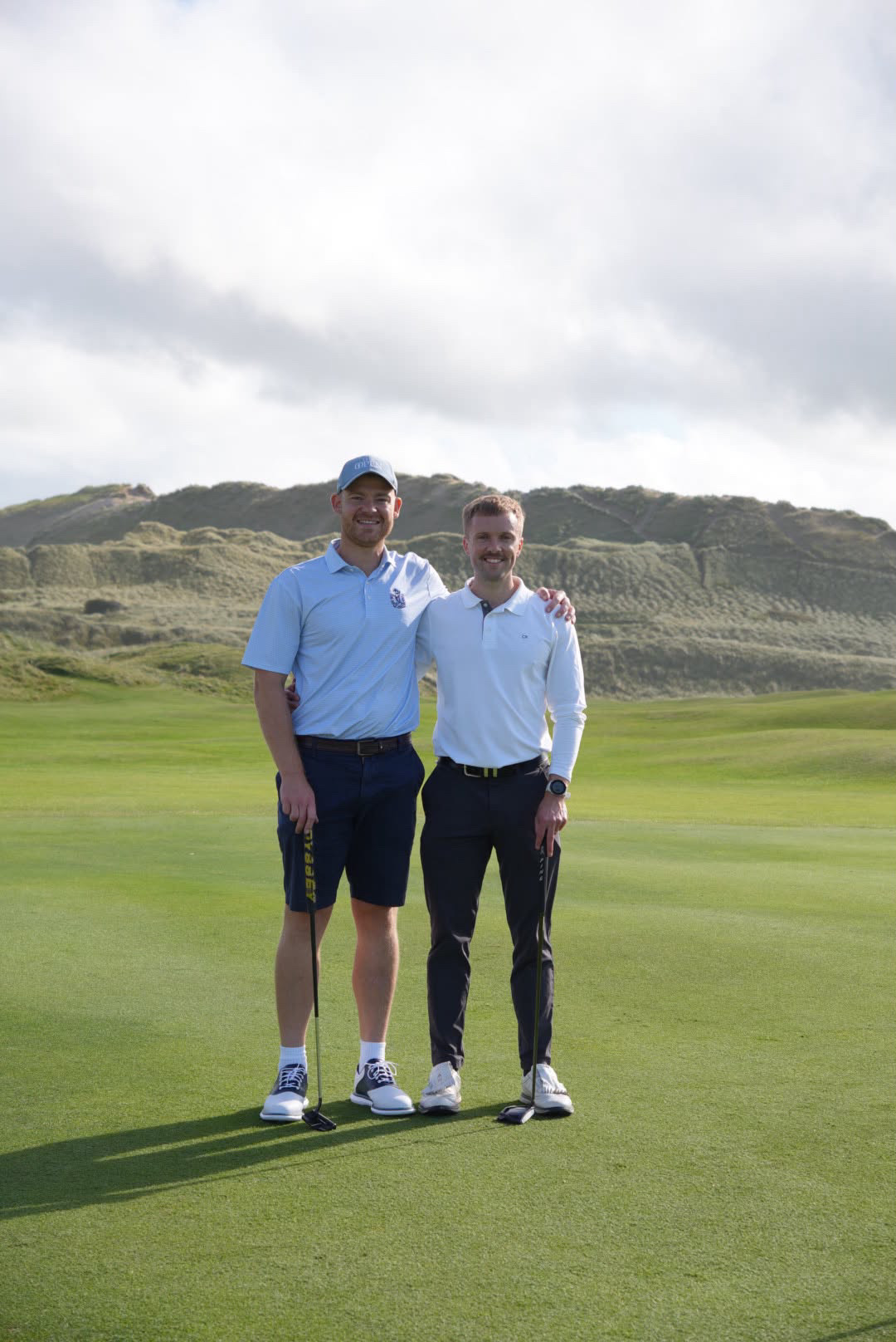 Conor and Joe, founders of Roam Golf, on a links course in Ireland